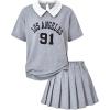 imageSOLY HUX Girls Pleated Skirt Set Short Sleeve Collared T Shirt and Skirts 2 Piece Outfits Preppy ClothesGrey Letter