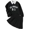 imageSOLY HUX Girls Sweatsuit Letter Graphic Collared Long Sleeve Sweatshirt Pleated Skirts Fall 2 Piece OutfitsBlack Letter
