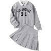 imageSOLY HUX Girls Sweatsuit Letter Graphic Collared Long Sleeve Sweatshirt Pleated Skirts Fall 2 Piece OutfitsLight Grey