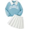 imageSOLY HUX Toddler Girls Skirt Sets 2 Piece Letter Graphic Outfits Contrast Collar Long Sleeve Sweatshirt and Pleated SkirtLight Blue Letter