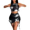 imageSOLY HUX Womens 2 Piece Outfits Tie Dye Ripped Sleeveless Crop Tank Tops and Bodycon Mini Skirt SetBlack and White Tie Dye