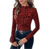 imageSOLY HUX Womens Leopard Print Tops Mock Neck Long Sleeve Going Out Tops Y2K Fitted Shirt Mesh Cheetah Print TopBurgundy Leopard