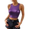 imageSOLY HUX Womens Metallic Crop Tank Top Crew Neck Sleeveless Slim Fit Party Club TopsSolid Purple