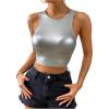 imageSOLY HUX Womens Metallic Crop Tank Top Crew Neck Sleeveless Slim Fit Party Club TopsSolid Silver
