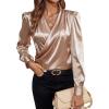 imageSOLY HUX Womens Satin Silk Blouses Wrap V Neck Puff Long Sleeve Shirts Casual Office Work TopsPure Champagne