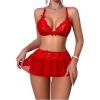 imageSOLY HUX Womens Sexy Lingerie Set 3 Piece Lace Bralette Mini Skirt with Thongs Babydoll SetsPlain Red