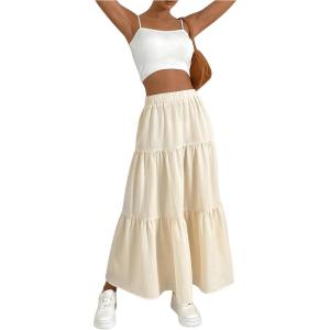 imageSOLY HUX Womens Maxi Skirt Elastic High Waist Ruffle Hem Casual Long SkirtsPlain Apricot