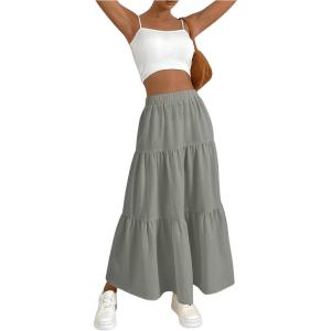 imageSOLY HUX Womens Maxi Skirt Elastic High Waist Ruffle Hem Casual Long SkirtsPlain Grey