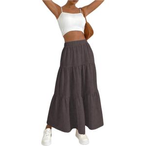 imageSOLY HUX Womens Maxi Skirt Elastic High Waist Ruffle Hem Casual Long SkirtsPure Coffee Brown