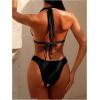 imageSOLY HUX Bathing Suit for Women Halter Triangle Knot Bikini Set Two Piece SwimsuitSolid Black