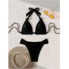 imageSOLY HUX Bathing Suit for Women Halter Triangle Knot Bikini Set Two Piece SwimsuitSolid Black