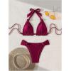 imageSOLY HUX Bathing Suit for Women Halter Triangle Knot Bikini Set Two Piece SwimsuitSolid Burgundy