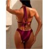 imageSOLY HUX Bathing Suit for Women Halter Triangle Knot Bikini Set Two Piece SwimsuitSolid Burgundy