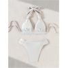 imageSOLY HUX Bathing Suit for Women Halter Triangle Knot Bikini Set Two Piece SwimsuitSolid White