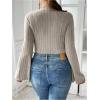 imageSOLY HUX Womens Plus Size Bodysuit Mock Neck Bell Long Sleeve Bodysuit T Shirt TopsPure Grey