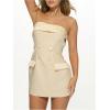 imageSOLY HUX Womens Strapless Tube Dress Button Front Elegant Cocktail Bodycon Mini DressesSolid Apricot