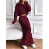 imageSOLY HUX Womens Sweater Outfits Set Cable Knit Long Sleeve Crop Top Bodycon Maxi Skirts 2 Piece SetsPure Burgundy