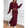 imageSOLY HUX Womens Sweater Outfits Set Cable Knit Long Sleeve Crop Top Bodycon Maxi Skirts 2 Piece SetsPure Burgundy