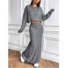 imageSOLY HUX Womens Sweater Outfits Set Cable Knit Long Sleeve Crop Top Bodycon Maxi Skirts 2 Piece SetsPure Grey