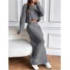 imageSOLY HUX Womens Sweater Outfits Set Cable Knit Long Sleeve Crop Top Bodycon Maxi Skirts 2 Piece SetsPure Grey