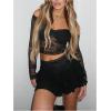 imageSOLY HUX Womens Y2k Floral Lace Ruffle Mini Skirts Sexy Sheer Layered Short Skirt ClubwearPure Black