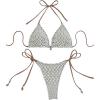 imageSOLY HUX Bathing Suit for Women Fishnet Halter Triangle String Bikini Set Tie Side Thong Two Piece SwimsuitMulticoloured