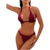 imageSOLY HUX Bathing Suit for Women Halter Triangle Knot Bikini Set Two Piece SwimsuitSolid Burgundy