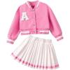 imageSOLY HUX Toddler Girls 2 Piece Outfits Letter Graphic Long Sleeve Varsity Jacket and Pleated Skirt Set Preppy ClothesHotpink Letter