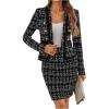 imageSOLY HUX Womens 2 Piece Outfits Plaid Long Sleeve Blazer Jacket and Bodycon Skirt Work SetsBlack and White Plaid