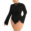 imageSOLY HUX Womens Plus Size Bodysuit Mock Neck Bell Long Sleeve Bodysuit T Shirt TopsPlain Black