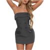 imageSOLY HUX Womens Strapless Tube Dress Button Front Elegant Cocktail Bodycon Mini DressesSolid Dark Grey