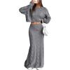 imageSOLY HUX Womens Sweater Outfits Set Cable Knit Long Sleeve Crop Top Bodycon Maxi Skirts 2 Piece SetsPure Grey