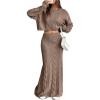 imageSOLY HUX Womens Sweater Outfits Set Cable Knit Long Sleeve Crop Top Bodycon Maxi Skirts 2 Piece SetsPure Khaki