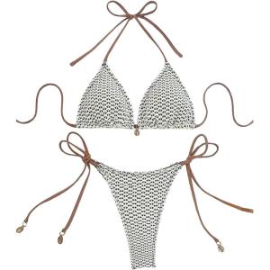 imageSOLY HUX Bathing Suit for Women Fishnet Halter Triangle String Bikini Set Tie Side Thong Two Piece SwimsuitMulticoloured