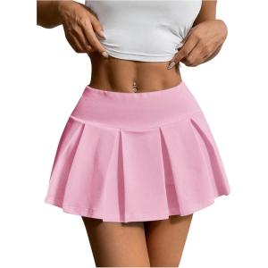imageSOLY HUX Womens High Waisted Pleated Mini Skirt A Line Flowy Skirts Skater Tennis SkirtsPlain Pink