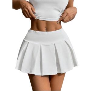 imageSOLY HUX Womens High Waisted Pleated Mini Skirt A Line Flowy Skirts Skater Tennis SkirtsPlain White