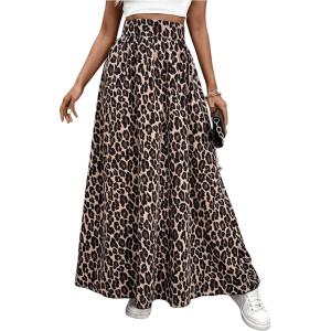 imageSOLY HUX Womens Leopard Print Maxi Skirt High Waisted A Line Flowy Casual Long SkirtsMulticoloured Leopard