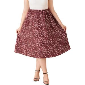 imageSOLY HUX Womens Plus Size Vintage High Waist A Line Flared Midi Skirt Floral Print Casual Long SkirtsRed Floral