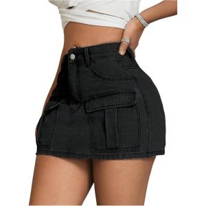 imageSOLY HUX Womens Y2k Denim Skirts High Waisted Summer Mini Cargo Skirt with PocketsPure Black