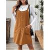 imageSOLY HUX Womens Corduroy Overall Dress Button Front Sleeveless Pinafore Short Dresses with PocketsPure Coffee Brown