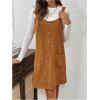 imageSOLY HUX Womens Corduroy Overall Dress Button Front Sleeveless Pinafore Short Dresses with PocketsPure Coffee Brown
