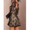 imageSOLY HUX Womens Lace Mesh Flare Long Sleeve Mini Dress Ruffle Flowy Party Cocktail DressesBlack Lace
