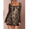 imageSOLY HUX Womens Lace Mesh Flare Long Sleeve Mini Dress Ruffle Flowy Party Cocktail DressesBlack Lace