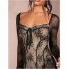 imageSOLY HUX Womens Lace Mesh Flare Long Sleeve Mini Dress Ruffle Flowy Party Cocktail DressesBlack Lace