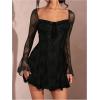 imageSOLY HUX Womens Lace Mesh Flare Long Sleeve Mini Dress Ruffle Flowy Party Cocktail DressesPure Black