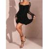 imageSOLY HUX Womens Lace Mesh Flare Long Sleeve Mini Dress Ruffle Flowy Party Cocktail DressesPure Black