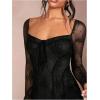 imageSOLY HUX Womens Lace Mesh Flare Long Sleeve Mini Dress Ruffle Flowy Party Cocktail DressesPure Black
