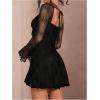 imageSOLY HUX Womens Lace Mesh Flare Long Sleeve Mini Dress Ruffle Flowy Party Cocktail DressesPure Black