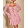 imageSOLY HUX Womens Lace Mesh Flare Long Sleeve Mini Dress Ruffle Flowy Party Cocktail DressesPure Pink
