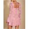 imageSOLY HUX Womens Lace Mesh Flare Long Sleeve Mini Dress Ruffle Flowy Party Cocktail DressesPure Pink
